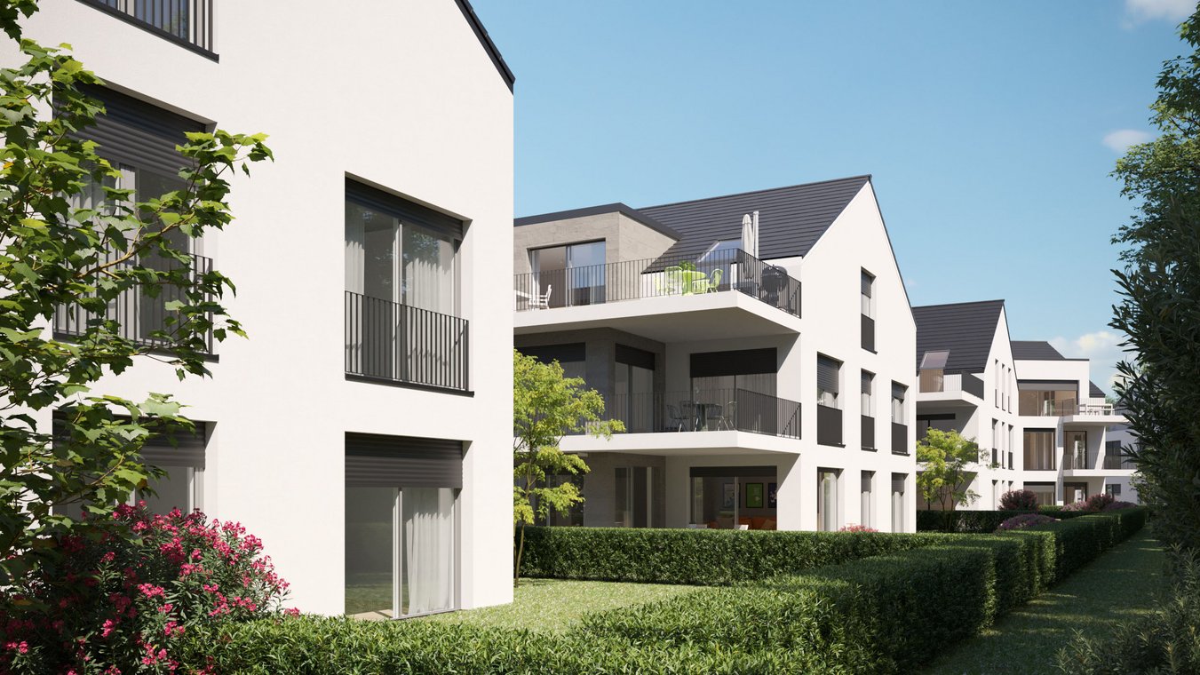 3D visualization of the residential complex in Erfurt with balconies and modern architecture.
