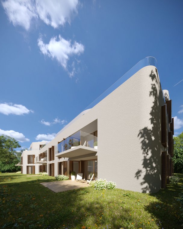 Tageslicht-Rendering eines modernen Wohngebäudes in der Benediktenwandstraße Berlin